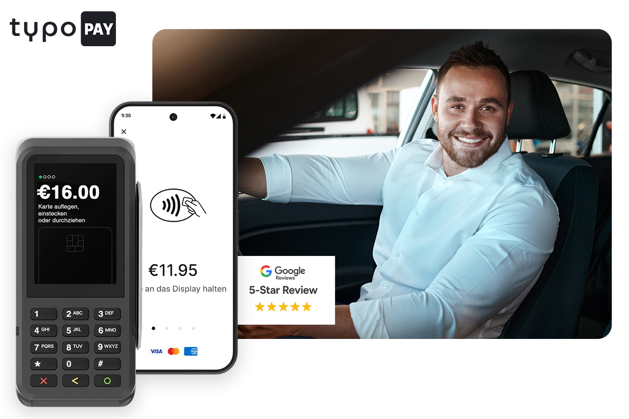 Kartenzahlung taxi tap-to-pay taxifahrer typo.00 digitale zahlungen abrechnung handy smartphone